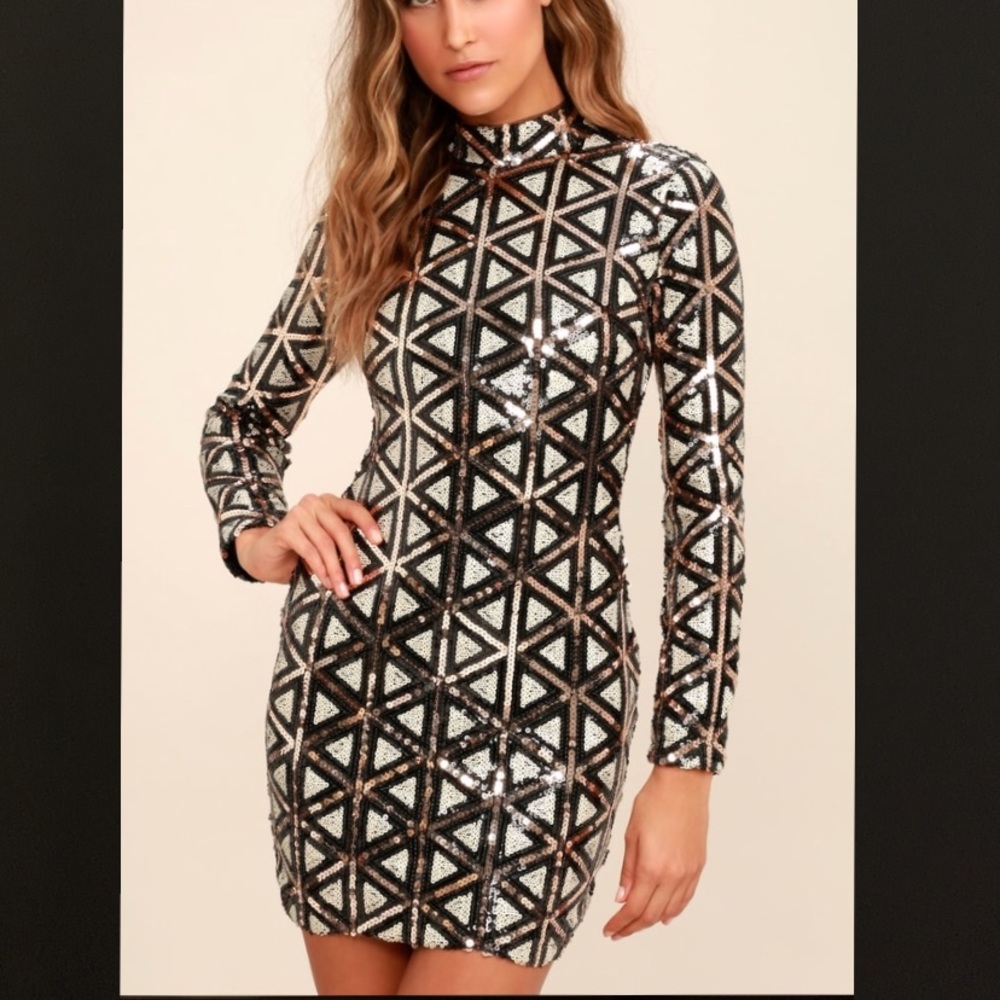 Waking Up in Vegas Rose Gold & White Sequin Dress